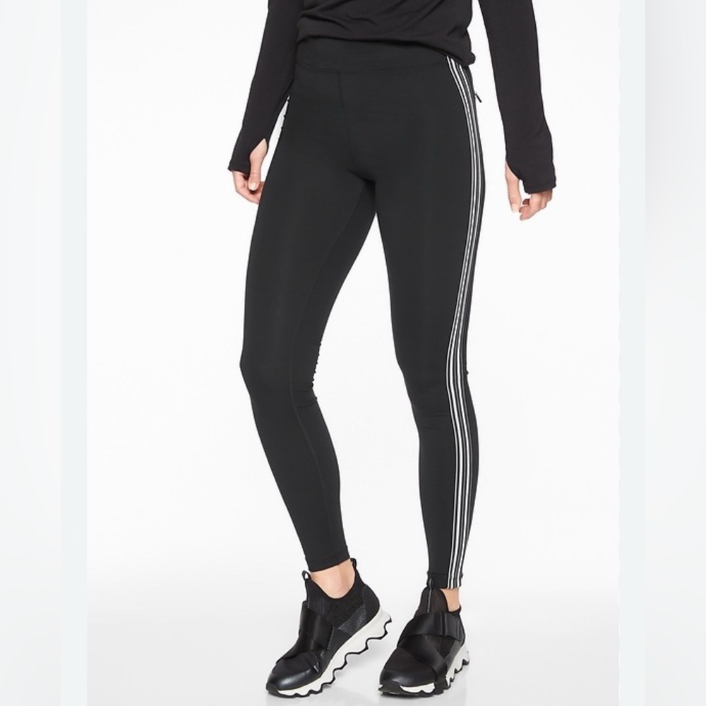 Athleta Black Leggings with White Stripes | Track Tux Tight|